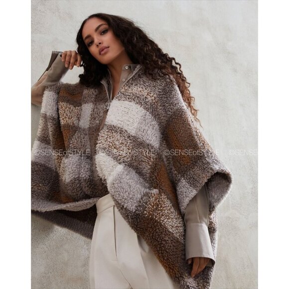 Brunello Cucinelli Sweaters - Brunello Cucinelli Cashmere Knit Hooded Poncho Top Sweater Fleecy Teddy Size S